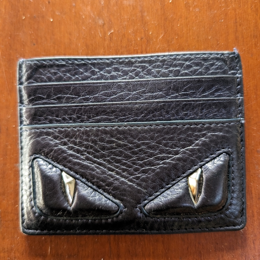 Fendi Denim Leather Monster Face Card Wallet